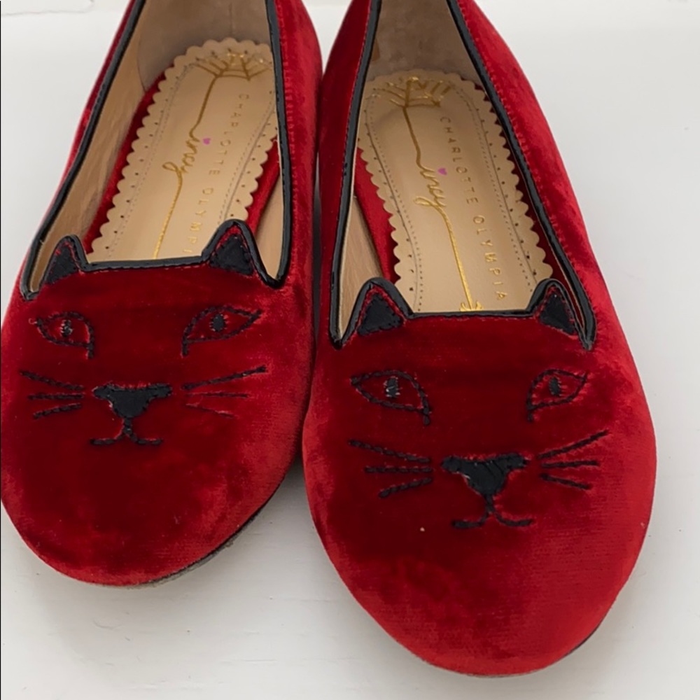 Charlotte Olympia Red Velvet Girls Slippers